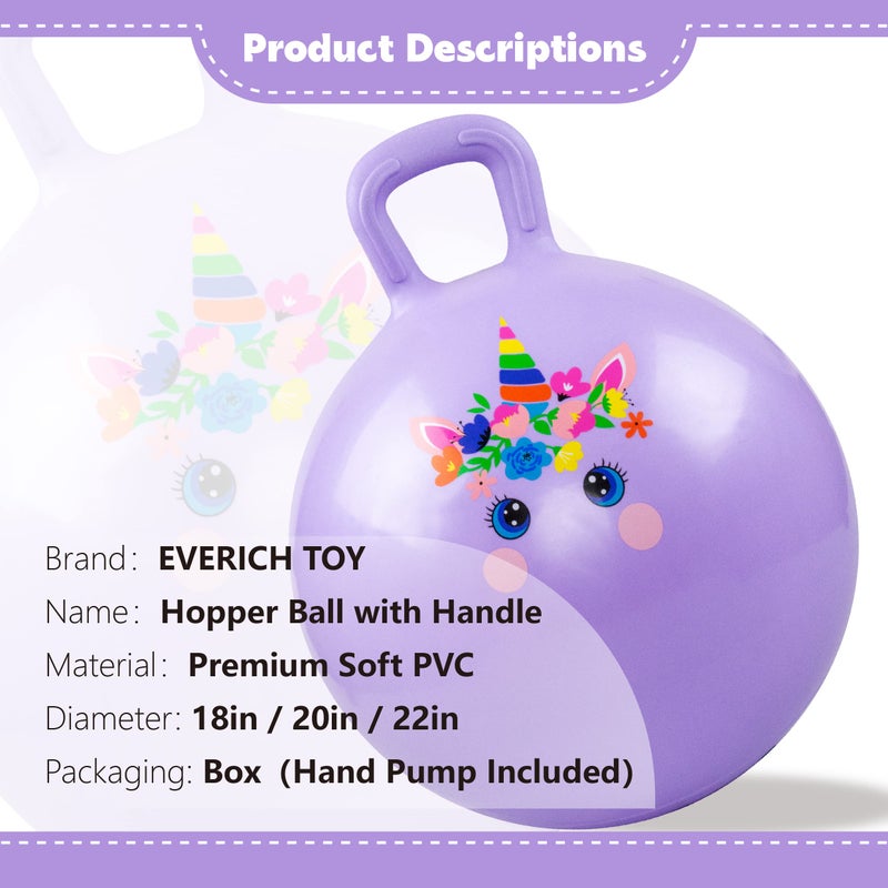 EVERICH TOY Hopper Ball, Unicorn Hopping Toys for Kids, 18 Inch Bouncy Ball with Handle, Purple Inflatable Bouncing Hoppity Hop Toys for Boys and Girls Gifts - Image 2